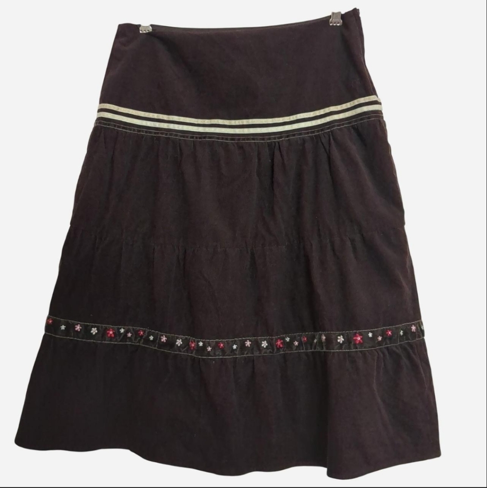 ✨ VINTAGE Y2K BOHO CORDUROY TIERED MIDI SKIRT Size 7 ✨